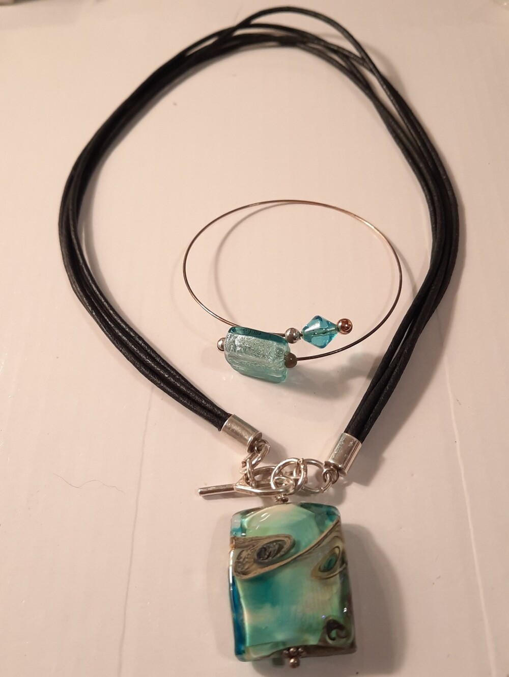 925 Sterling Silver Pendant With Murano Glass And Bracelet